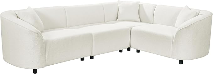 Merax 104 L-Shaped Curved Sofa Comfy Upholstered Sectional Couch with Extra Deep Seats Boucle Sofa for Living Room Apartment Office Beige