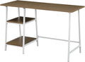 Beauty Trestle Desk Driftwood/White Modern Home Office Desk 2 Shelves Durable Particleboard &amp Metal Versatile Workspace for Any Decor Quick Assembly