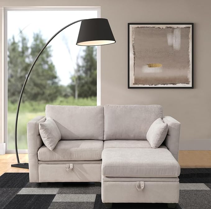 asunflower Loveseat Sofa with Seats Storage Modular Sectional Sofa Small Couch with Ottoman for Small Spaces Convertible L Shaped Love Seat 2 Seater Couch for Bedroom Home Office(Grey)