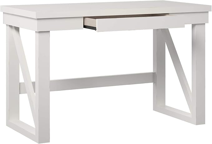 Computer Desk White MDF Modern Writing Desk with Storage Drawer Rectangular 47.5x23.5x30 Inch Home Office Workstation