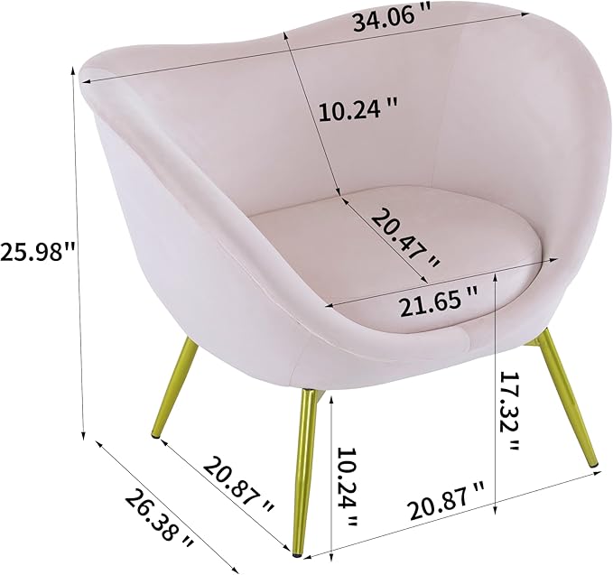 Modern Accent Chair for Living Room Lounge Chair for Bedroom with Gold Metal Legs Vanity Chair for Makeup Room Velvet Pink
