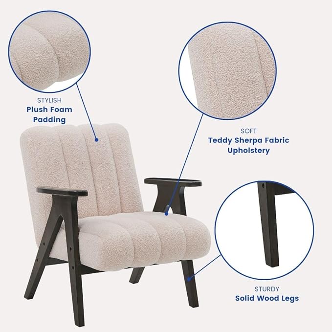 Roundhill Furniture Rella Modern Teddy Sherpa Accent Chair with Espresso Wood Frame Beige