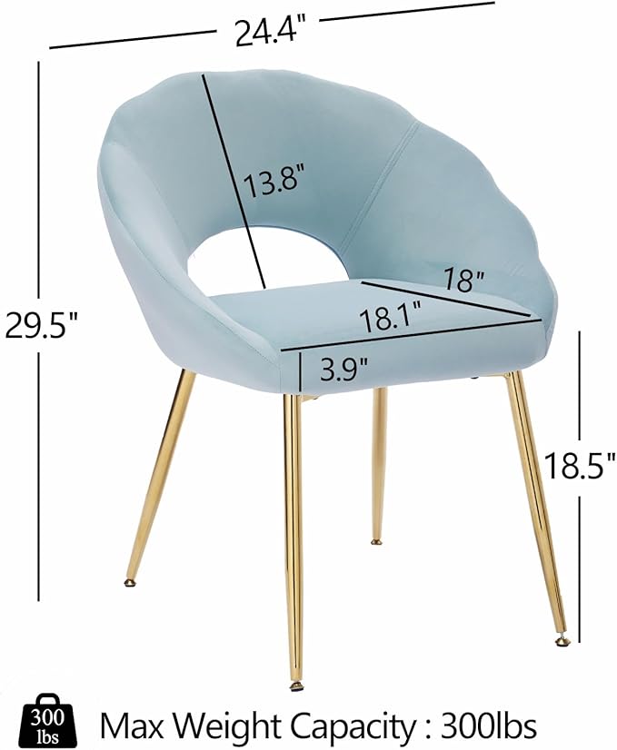 Modern Vanity Chair Living Room Chair with Gold Metal LegsVelvet Dining Chair Comfy Accent Chair for Makeup Room Waiting Room Dressing Room Bedroom Dining Room Home Office(Blue-green 1PCS)