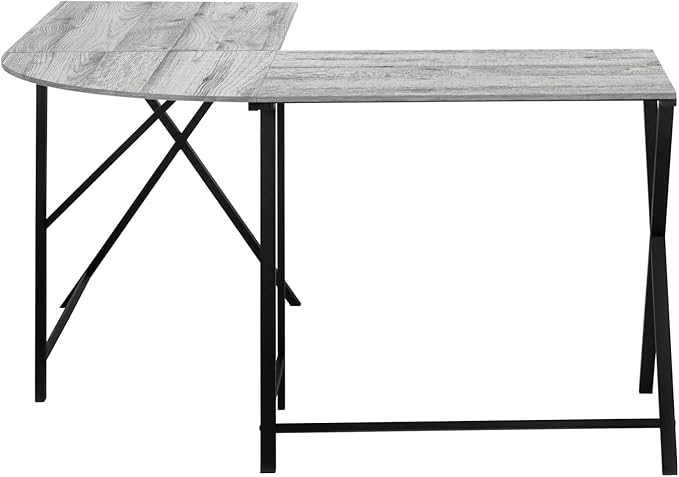 Contemporary L-Shape Corner Computer Desk 55 L Grey Laminate Black Metal Home Office Workspace