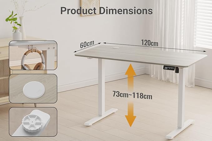 Standing Desk Height Adjustable Electric Desk 47.2 x 23.6 Inches Sit Stand up Desk Computer Home Office Desk Memory Preset with Two-Piece Desktop (Grey Oak Look 48 x 24 Inches)