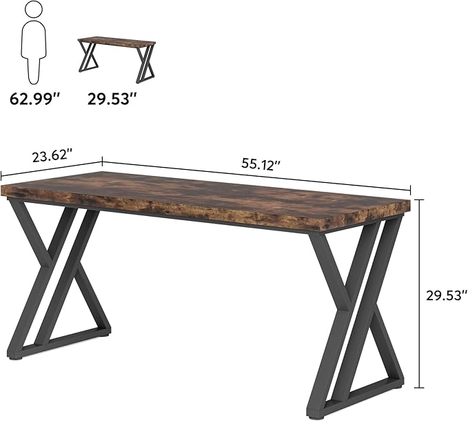Tribesigns Writing Computer Desk 55 inch Heavy Duty Study Desk with Z-Shaped Metal Leg Modern Simple Home Office Computer Desk Rustic Brown
