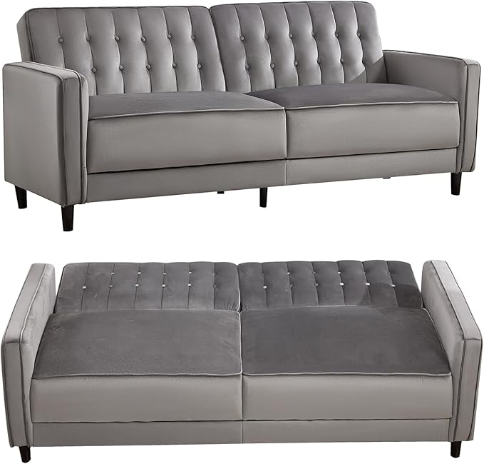 CANMOV Convertible Sofa Bed82″Fabric Futon Couch with Adjustable Backrest3 in 1 Convertible Comfy Loveseat Recliner Sleeper Sofa Bed for Living RoomGrey