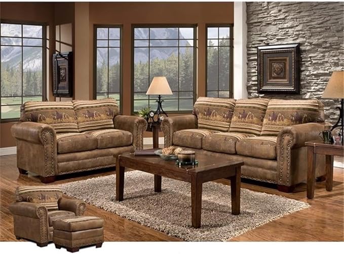 American Furniture Classics Microfiber Wild Horses Loveseat in Brown