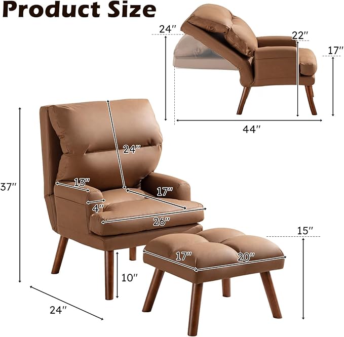 Modern Accent Chair with Storage Single Sofa Armchair with Plump Back Pillow Upholstered Comfy Chair for Living Room Bedroom Office (Brown)