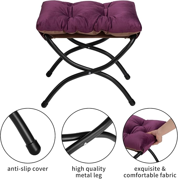 HollyHOME Lazy Chair with Foldable Ottoman Accent Comfy Lounge Armchair and Folding Footrest Stool Leisure Sofa Reading Chair and Footstool for Living Room Bedroom DormVelvet Purple