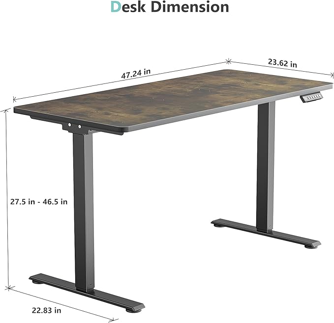 Dual Motor Electric Standing Desk with One Piece Desktop 48 x 24 Inch Adjustable Height Sit to Stand Up Desk for Home Office Work &amp Study Black Frame &amp Brown Desktop (2 Packages)