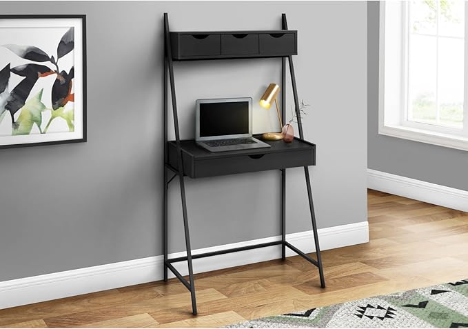 Contemporary Computer Desk with Storage Drawers Modern Home Office Workstation Black
