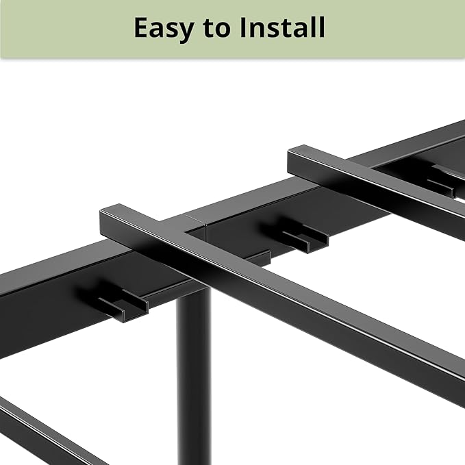 LIKIMIO King Bed Frame Tall Industrial Headboard 51.2  Platform Bed Frame with Strong Metal Support Solid and Stable Noise Free No Box Spring Needed Easy Assembly Charcoal Grey
