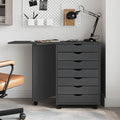 Foldable Rolling Cabinet with 7 Storage Drawers Mobile Home Office Desk with Smooth Wheels Space Saving Compact Desk - Gray