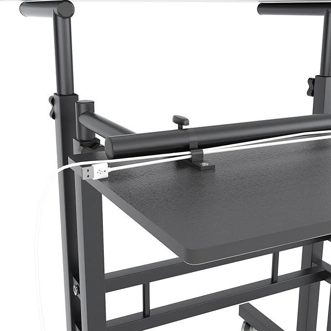 sogesfurniture Mobile Standing Desk Laptop Workstation on Wheels Adjustable Computer Desk for Standing or Sitting Black 101-BK
