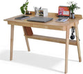 Mid-Century Modern 100% Solid Wood Writing Desk 39 Rubberwood Home Office Computer Table &amp Workstation Desk with 2 Drawers Lower Shelf &amp Side Hooks 350 lbs Load Laptop Desk