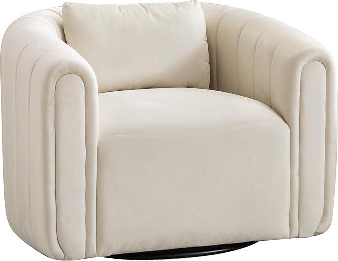 ANJ Swivel Accent ChairVelvet Barrel Chair for Living RoomComfy Modern ArmchairCompletely Assembled(Beige)