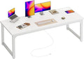 Huuger 63 x 24 inch Desk with Power Outlets &amp USB-C Deeper &amp Thicker Desktop Robust Metal Tubes Computer Desk Heavy Duty Office Desk Work Gaming Desk for Home Office White