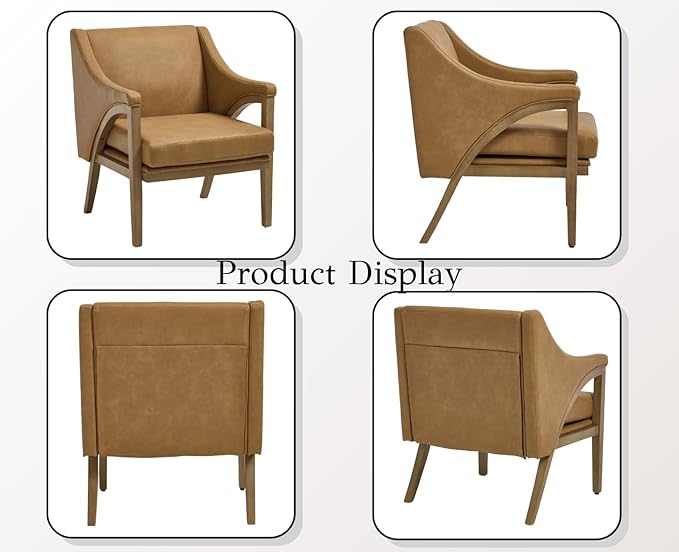 EALSON Modern Accent Chair Comfy Leather Living Room Chair with Wooden Frame and Armrest Mid Century Upholstered Reading Lounge Armchair for Living Room/Bedroom/Reading/Balcony Brown
