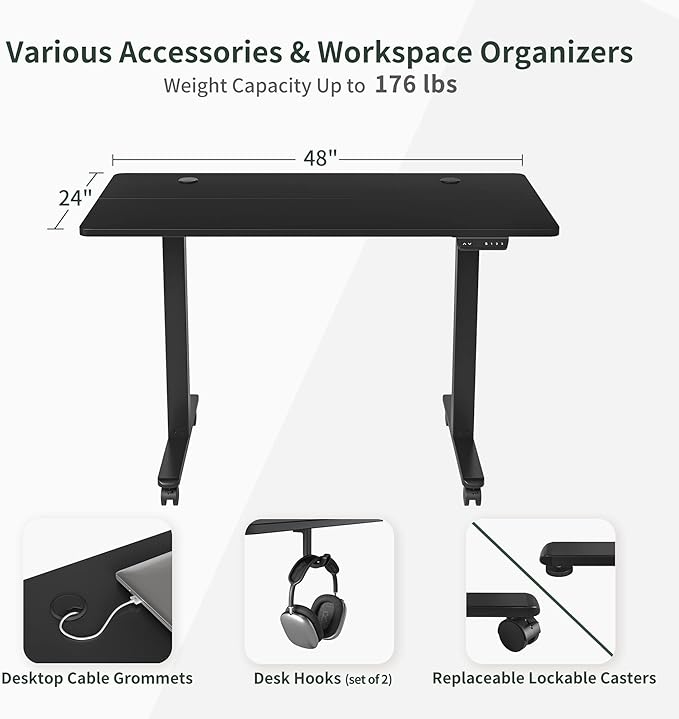 FEZIBO 48x24 Electric Height Adjustable Standing Desk Ergonomic Sit-Stand Home Office Workstation Black
