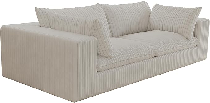 Boneless Corduroy Modular Couch with Removable Cushion 78.8 Comfy Cloud Couch for Small Spaces Deep Seat &amp Memory Foam No Assembly Required Compression Couches for Small Spaces(White) | Fluff