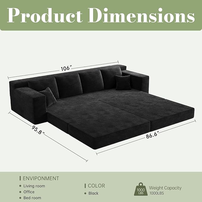 106” Modular Sectional Sofa Cloud Sectional Couch with Deep Seat Modern Modular L-Shape Sofa Couch with ChaiseUpholstered Boneless Couches for Living Room Bedroom No Assembly Required