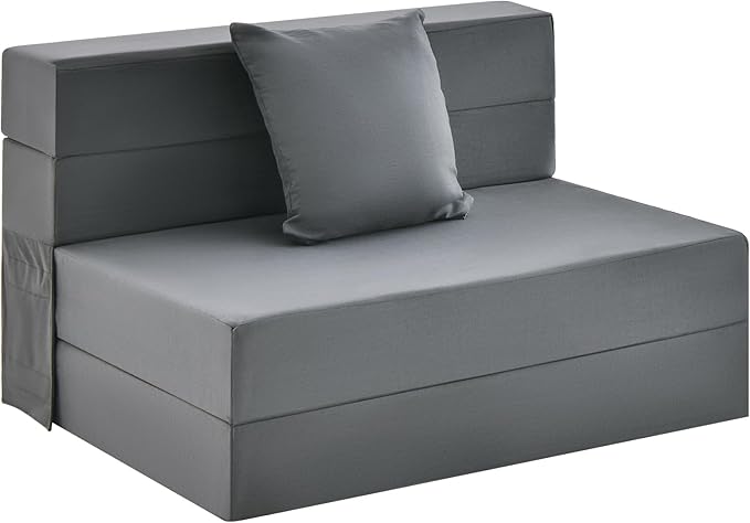 Giantex 6 Inch Folding Sofa Bed Couch with Pillow Tri-fold Mattress with High-Density Foam Foldable Floor Couch with Headrest Portable Guest Bed with Zippered &amp Washable Cover Dark Grey