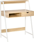 Home Office Desk Computer Desk for Small Spaces Writing Table with Drawer and Storage Shelves Natural