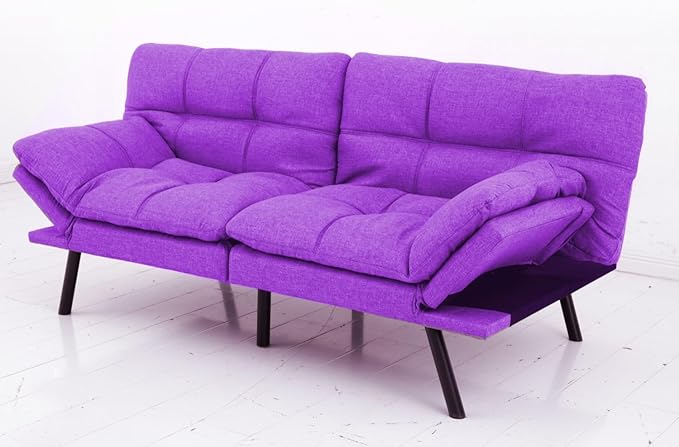 MUUEGM Faux Leather Futon Bed Convertible Memory Foam Sofa Bed Modern Love Seat for Living RoomCompact SpaceApartmentOfficeAdjustable Backrests Armrests Couch Sleeper71 Sofas Purple