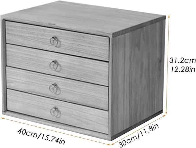Desktop File Cabinet - Desktop Storage Box with Drawers Wooden Desktop File Cabinet Multilayer Desktop Organizer Storage Box with Drawers for Monitor Stand/Printer Platform (A 4 Drawer)
