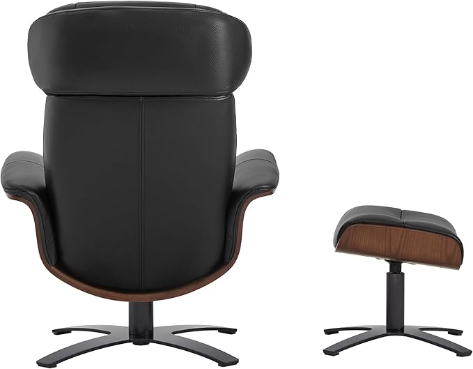 CHITA Genuine Leather Reclining Swivel Chair with Adjustable Headrest and Ottoman for Living Room Black