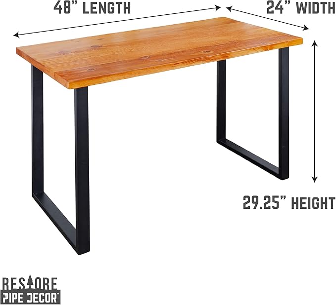 PIPE DECOR Sunset Cedar Solid Wood Rustic 48” Desk Kit with (2) 28” Matte Black Square Metal Legs Industrial Desk for Home Office