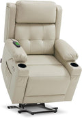 MCombo Lay Flat Triple Motor Power Lift Recliner Chair with Massage and Heat Electric Recliner Chair for Elderly People Adjustable Headrest Infinite Position Faux Leather 7661 (Beige Medium)