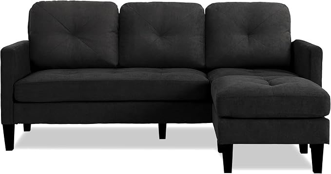 L-Shaped Couch with Reversible ChaiseConvertible Sectional Sofa CouchModular Couch SetLiving Room Furniture SetsCouches for Living Room Apartment and Small Space (Black)
