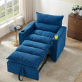 3-in-1 Convertible Sleeper Chair Velvet Pullout Chair with Cup Holders Recliner Sofa Bed with 3 Adjustable Angles Convertible Lazy Sofa Bed for Small Spaces Home Office Blue