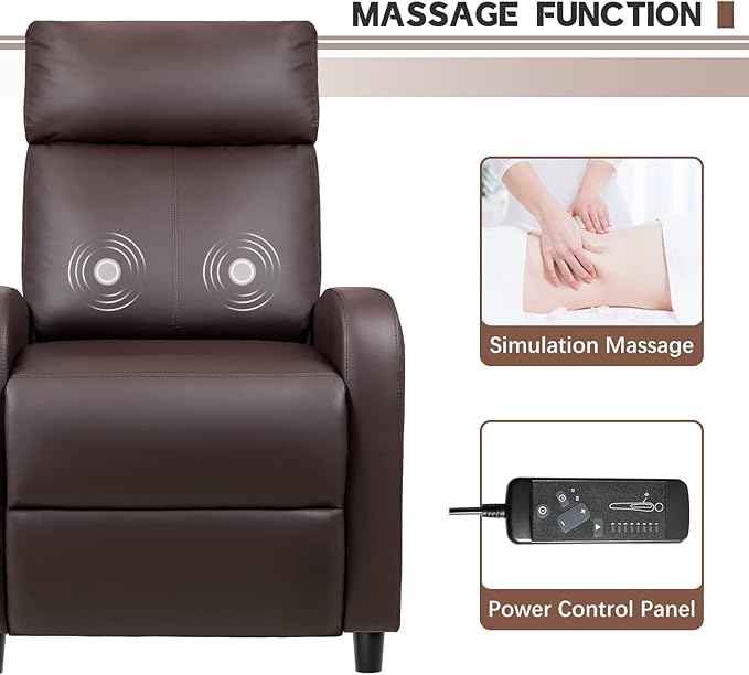 Furniwell Massage Recliner Chair for Living Room Adjustable PU Leather Reclining Chair Home Theater Seating Modern Winback Single Sofa for Adults with Footrest (Leather Brown)