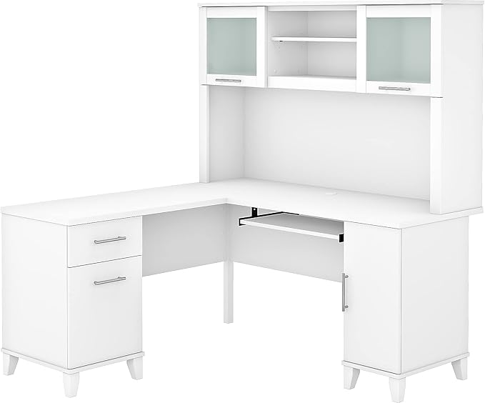 Bush Home Somerset 60W L Shaped Desk with Hutch in White