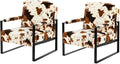 GIA Mid Century Modern Accent Chair Upholstered in Faux Fur Armchair with Black Metal Basefor Living Room Bedroom Home Office Set of 2 Brown Cow Print