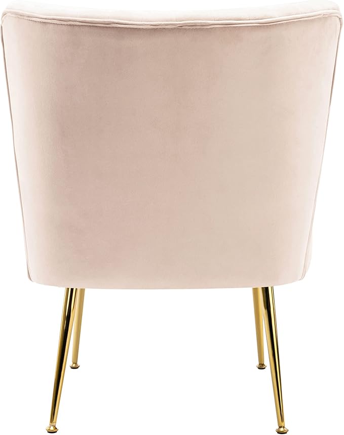 WO Home Furniture 25 Wide Tufted Velvet Accent Chair with Rust Resistant Golden Metal Legs Premium Quality Rust Resistant Seat for Your Den Living Room Bedroom Inside Area (Tan)
