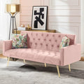 Futon Sofa Bed Convertible Futon Couch with Adjustable Backrest 68.31” Folding Sofa Bed with 2 Pillows &amp Metal Legs Sleeper Loveseat with Armrest for Home Office Pink