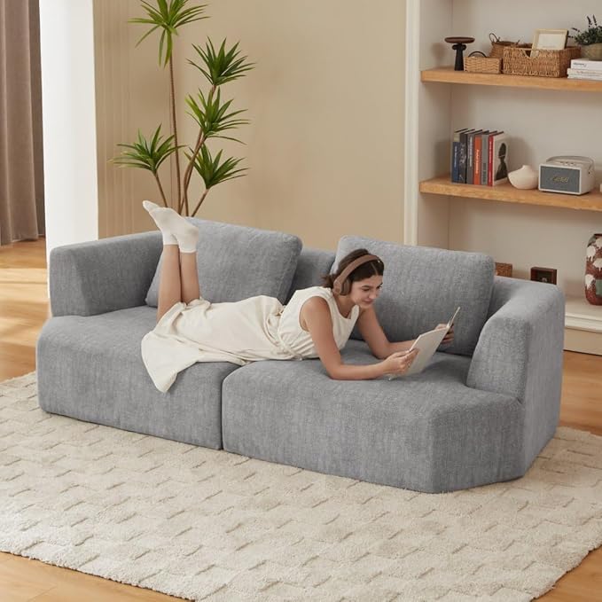 Sofa in a Box Oversized 3 Seater Memory Foam Boneless Couch w/Curved ArmsPlush Chenille Upholstered Cloud Modular LoveseatNo Assembly Needed Compression Sofa