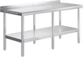 Jocisland 30 x 72 Stainless Steel Table for Prep &amp Work NSF Certified with Backsplash Adjustable Under Shelf &amp Safe Design for Restaurant Home and Outdoor