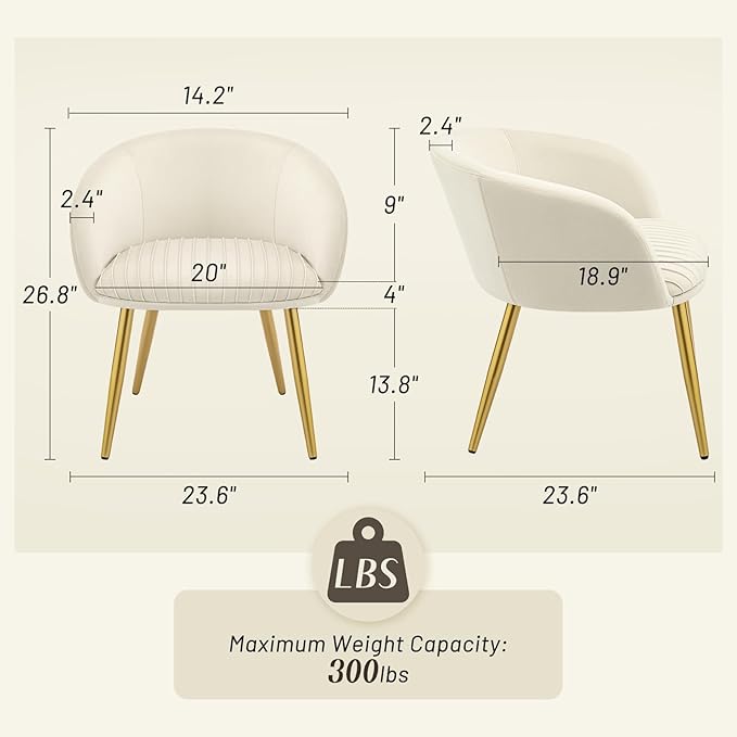 Accent Velvet Makeup Vanity Chair Boucle Modern Tufted Girls Desk Chair No Wheels with Gold Metal Legs 20 Extra Wide Cushion Armchair for Bedroom Bathroom Dining Room Living Room Cream Beige