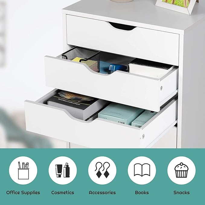 MIN WIN 5 Drawer File Cabinet Wood Under Desk Filing Cabinet Mobile Printer Stand Rolling Storage Organizer with Lockable Casters for for Home Office Small Spaces Rustic