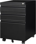 Yizosh 3 Drawer Mobile File Cabinet with Lock Black Under Desk Rolling Filing Cabinet Metal Locking File Cabinet on Wheels for Legal/Letter/A4 File (Required Assemble)