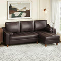 GarveeHome 88.9 L-Shape Sofa with Convertible Chaise Sectional Leather Sofa with Deep Seat Modern Mid-Century Sofa for Living Room Comfy Leather Couch Brown