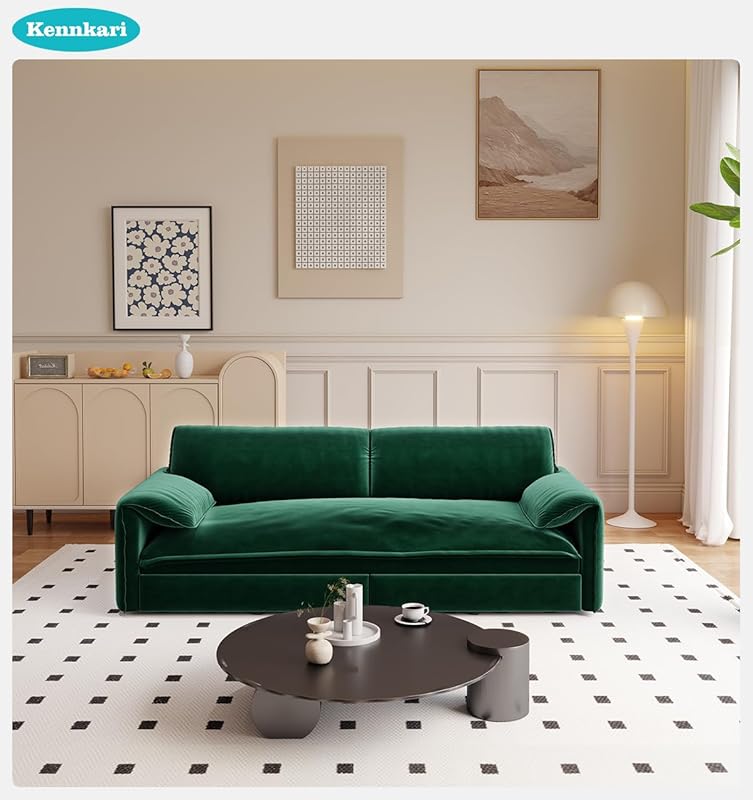 66 Queen Size 3-in-1 Convertible Pull Out Sofa Bed with Side Storage for Small Spaces Multi-Functional Velvet Sleeper Sofa with Wheels for Living Room and Bedroom (Green)