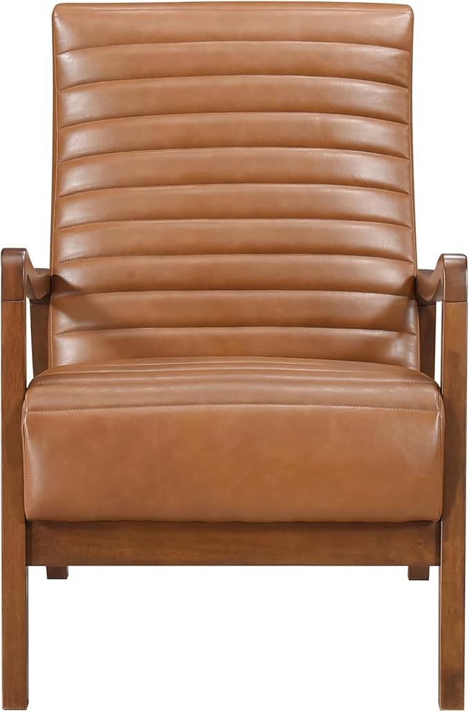 Lexicon High Back Accent Chair Mid Century Modern Chairs Living Room Chairs Reading Chair for Bedroom with Solid Wood Armrests and Legs Lounge Chair for Bedroom Living Room Sunroom Office Camel