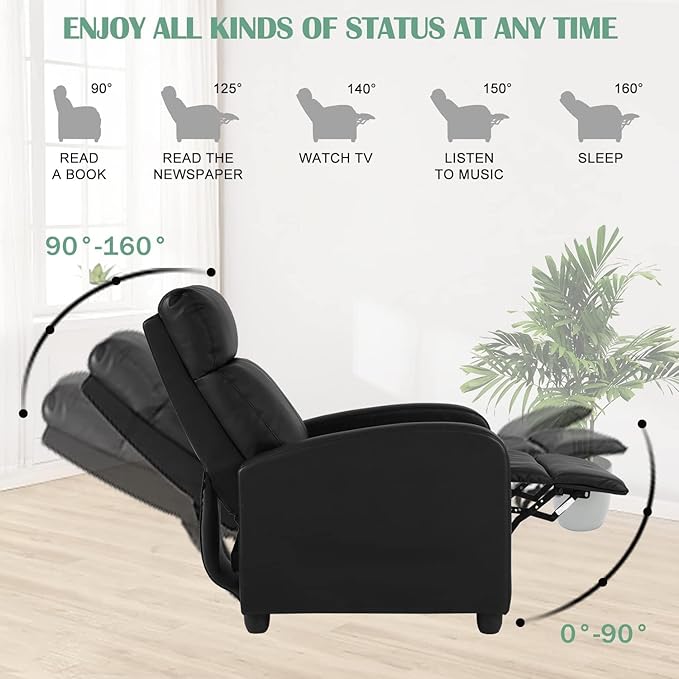Living Room Reclining Chairs mesedoras para adultos Home Theater Massage Recliner Sofa with PU Leather Padded Seat Backrest Massaging Recliner Ergonomic Lounge for Home Living Room (Black)