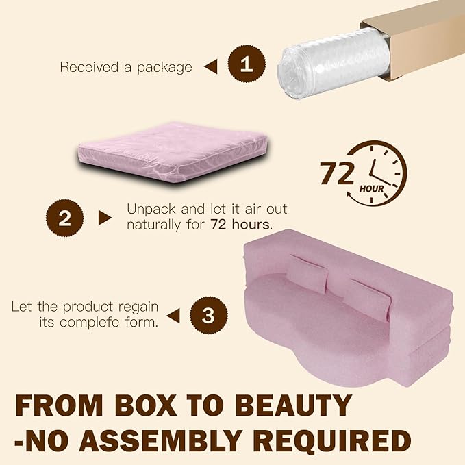 Newfun 78 Convertible Sofa Bed 2 in 1 Folding Couch Bed Futon Sofa Bed with Two Pillows Loveseat Sofa for Living Room Bedroom Lounge Compressed Modern Sofa No Assembly Required (Pink)